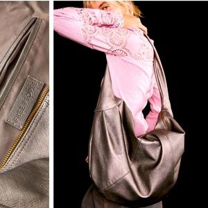 Metallic free people vegan leather slouchy boho Hobo Bag carry all nwot spring